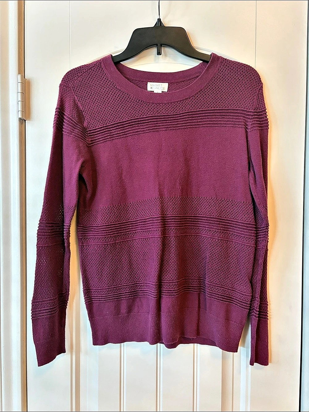 Market & Spruce Textured Knit Crewneck Sweater Purple Small